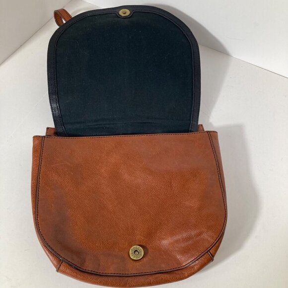 Womens Vintage Fossil Crossbody Leather Bag Black Brown 9 x 10" Magnetic Closure - Picture 5 of 8